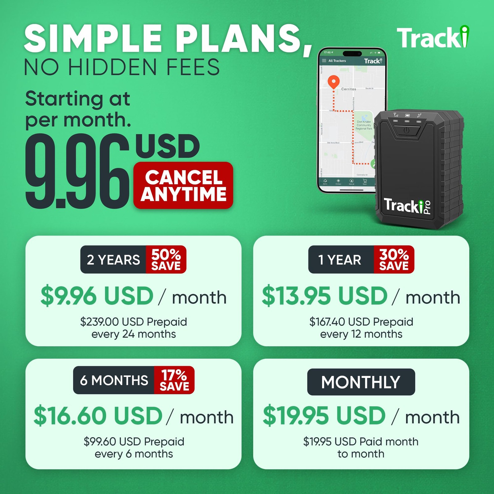 Tracki Pro GPS Tracker for Vehicles – (Subscription Required)
