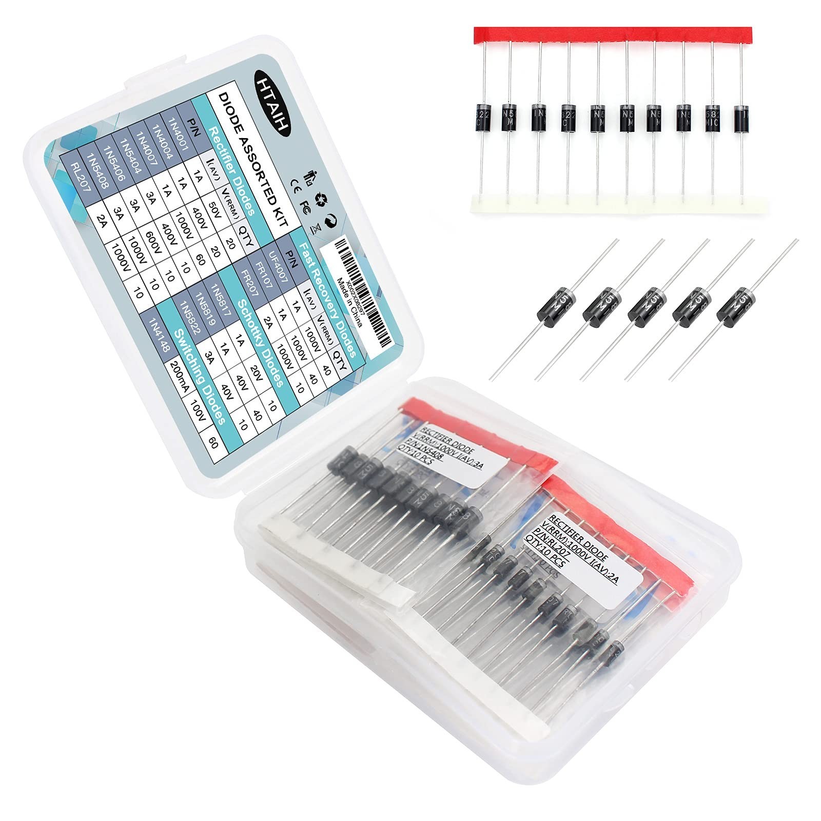 Diodes Assortment Kit: Pack of 350pcs 14 Values, Rectifier Schottky, Fast Rec...