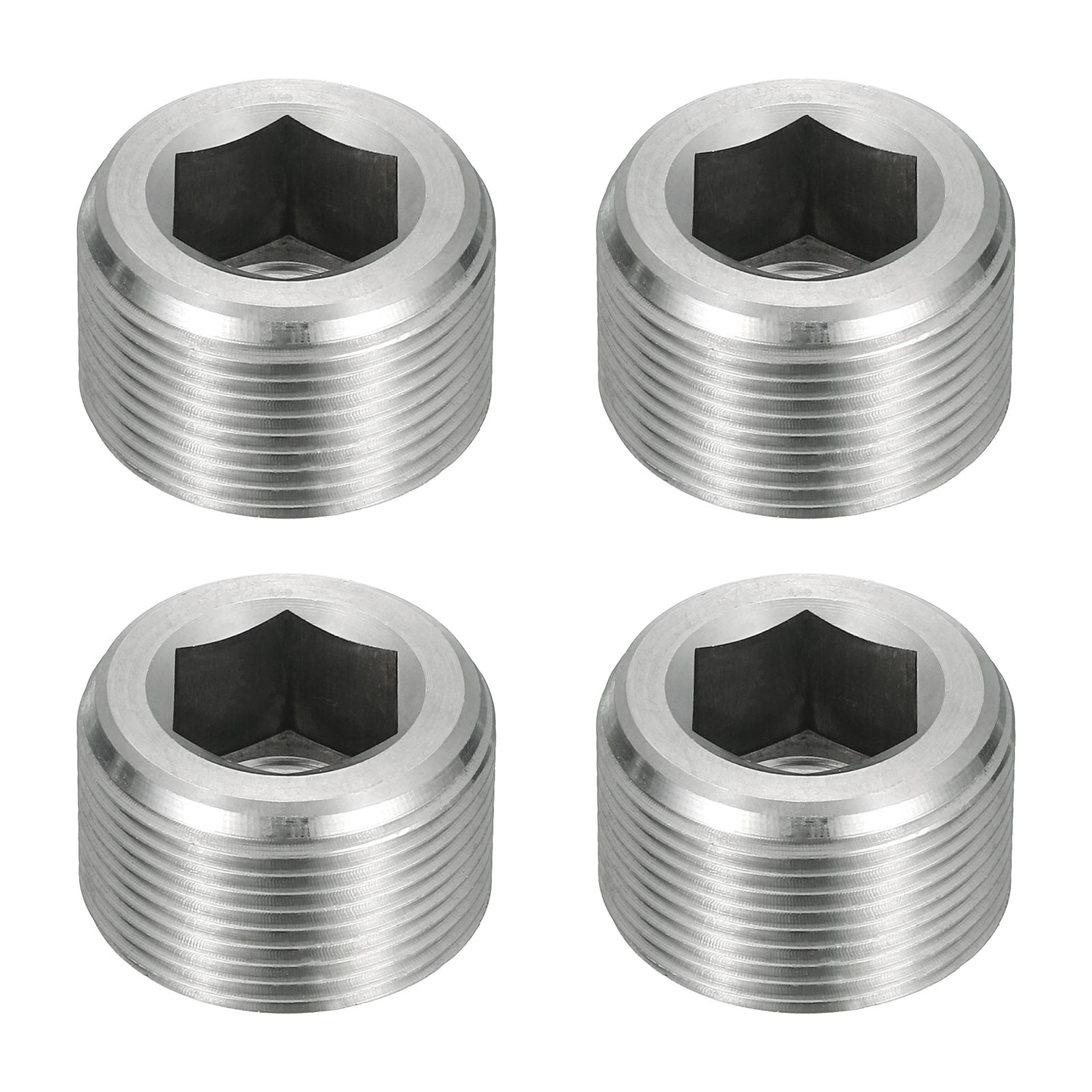 4Pcs Pipe Plugs, M27-1.5x17mm Stainless Steel Hex Thread Pipe Caps, Silver