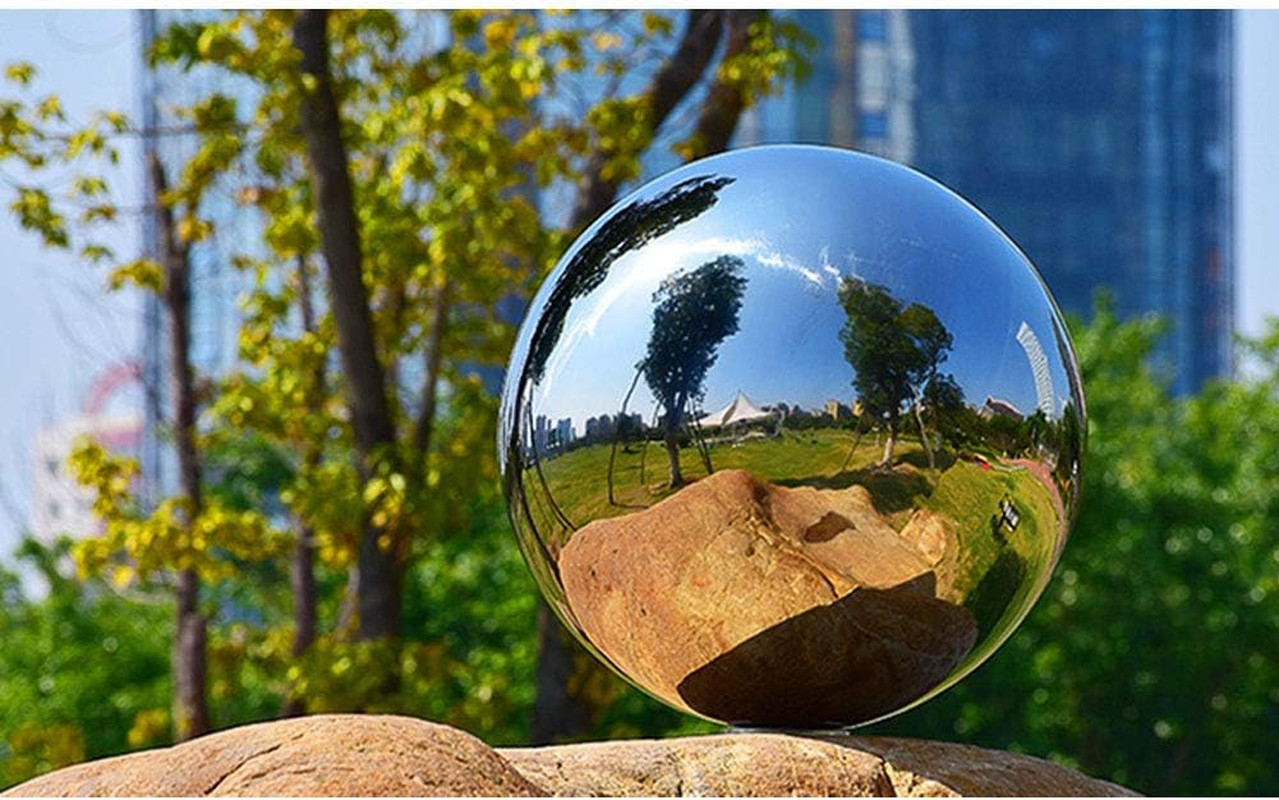 8 Inch Diameter Gazing Ball,Silver Stainless Steel Polished Reflective Smooth Ga