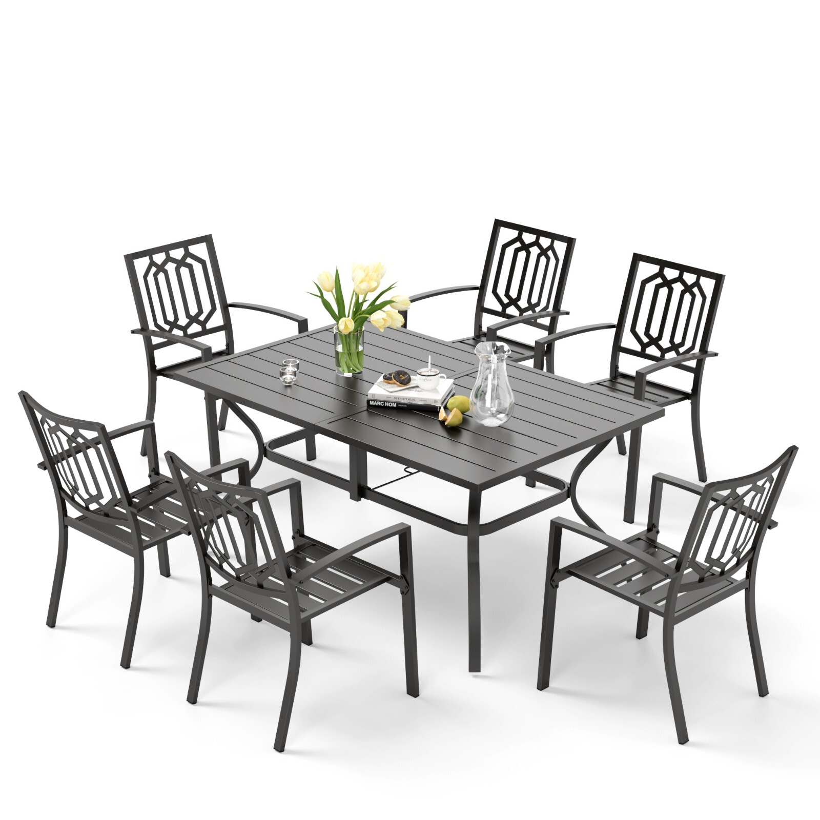 Patio Dining Set Outdoor Bistro Stackable Chairs& Metal Table Black Heavy Duty