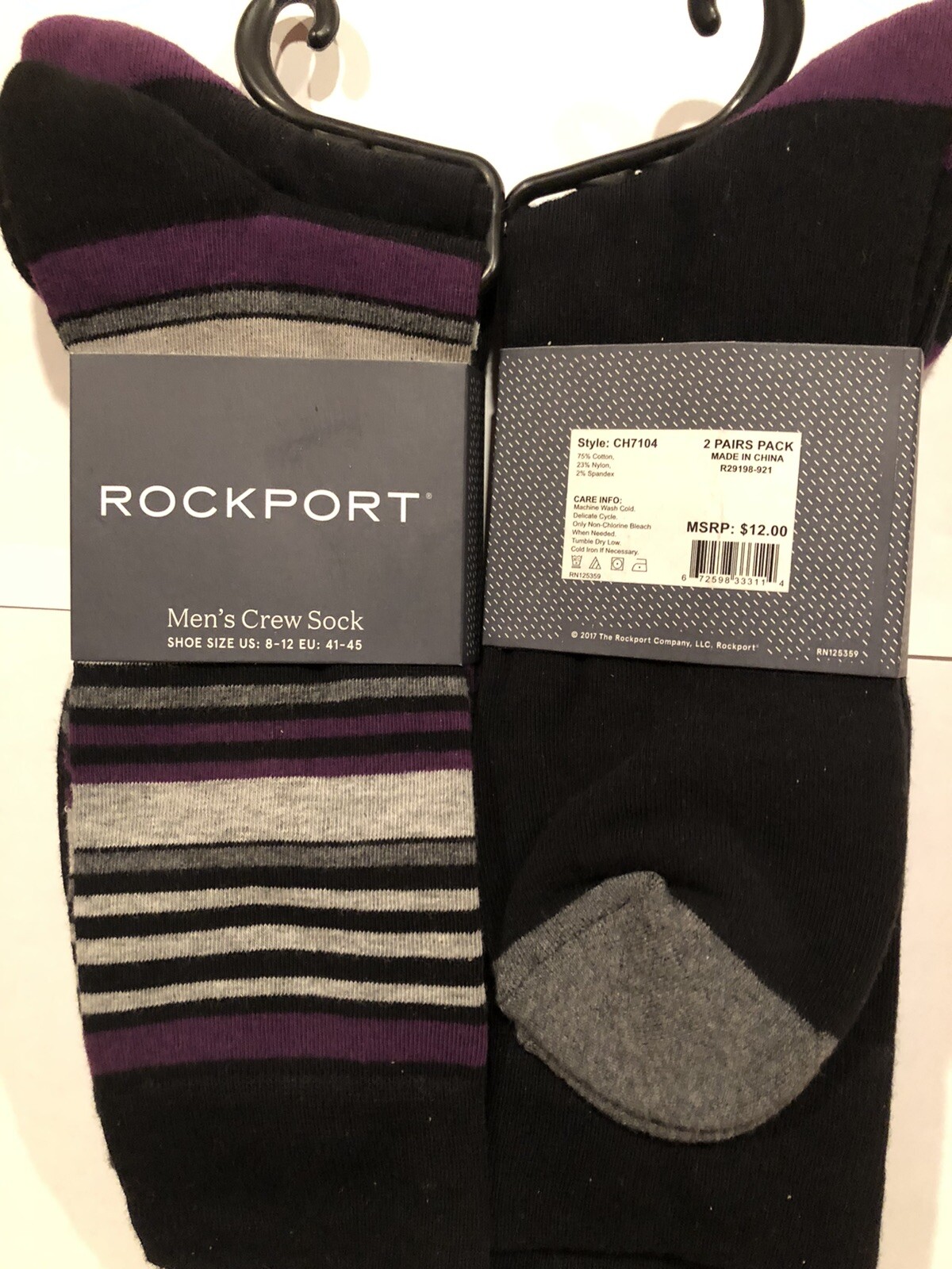2 Pairs Genuine ROCKPORT Men's Crew Socks 8-12 Shoe Size 75% Cotton - Wonderful