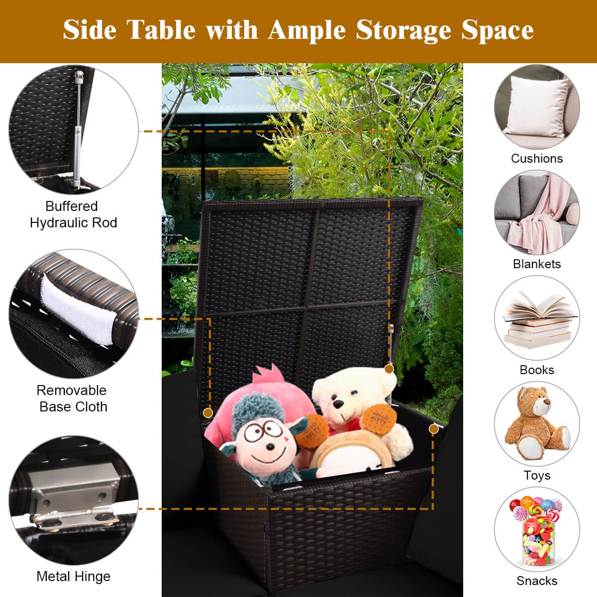 4PCS Outdoor Patio Rattan Furniture Set Cushioned Loveseat Storage Table Navy