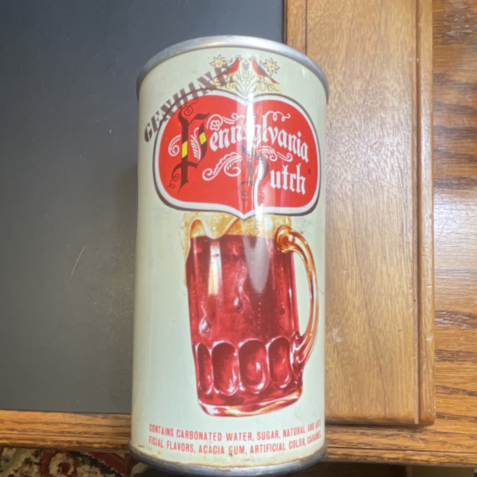 Vintage Pennsylvania Dutch Pull top Soda Can Advertising Collectible Cream Red