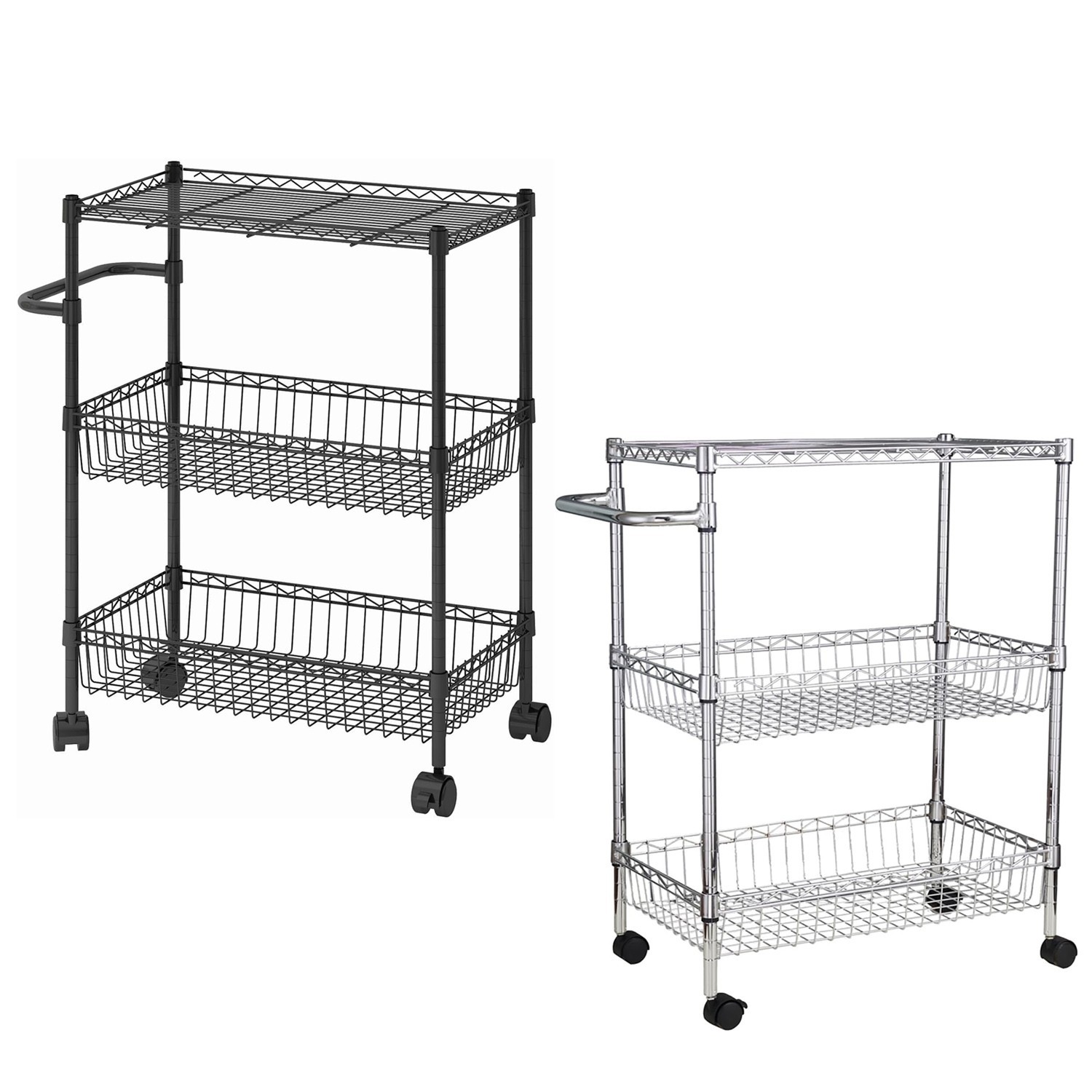 3 Tier Storage Trolley Cart On Wheels Kitchen Rolling Organizer Wire Shelf Room