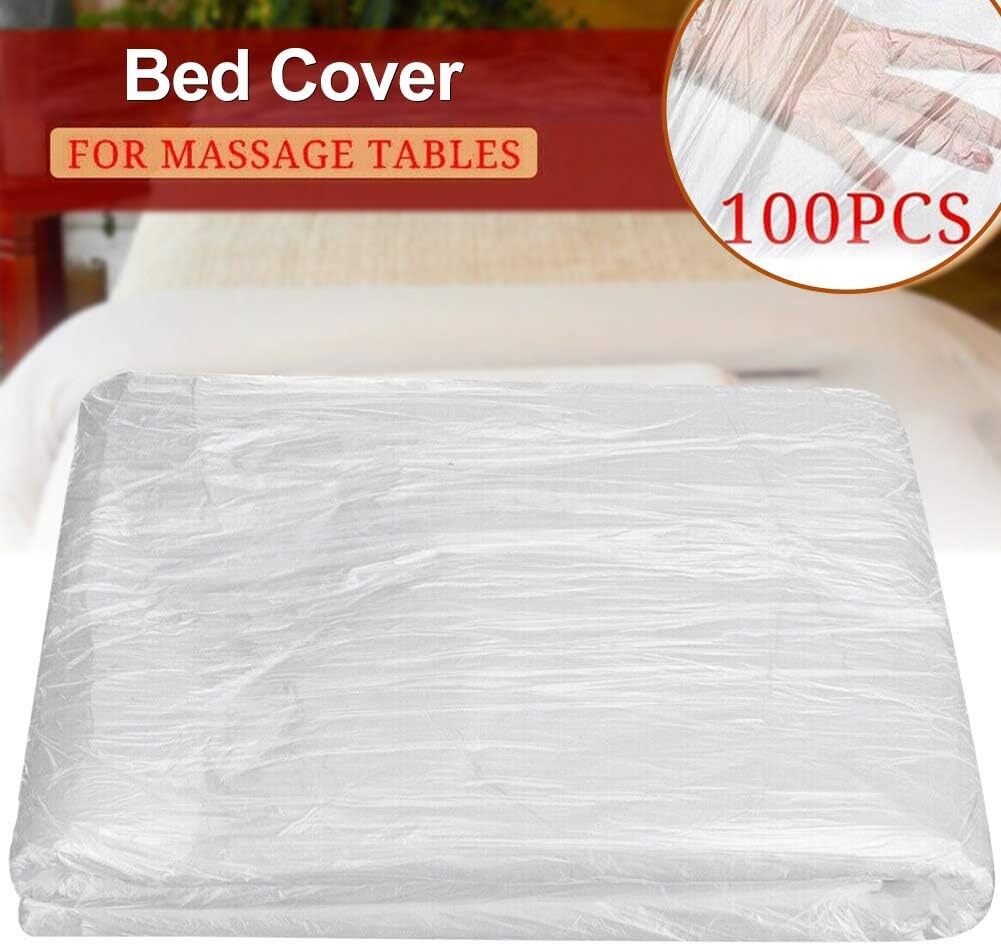 100 Pcs Disposable Plastic Bed Cover 35.4"x70.8" For Spa Massage Tattoos Bed
