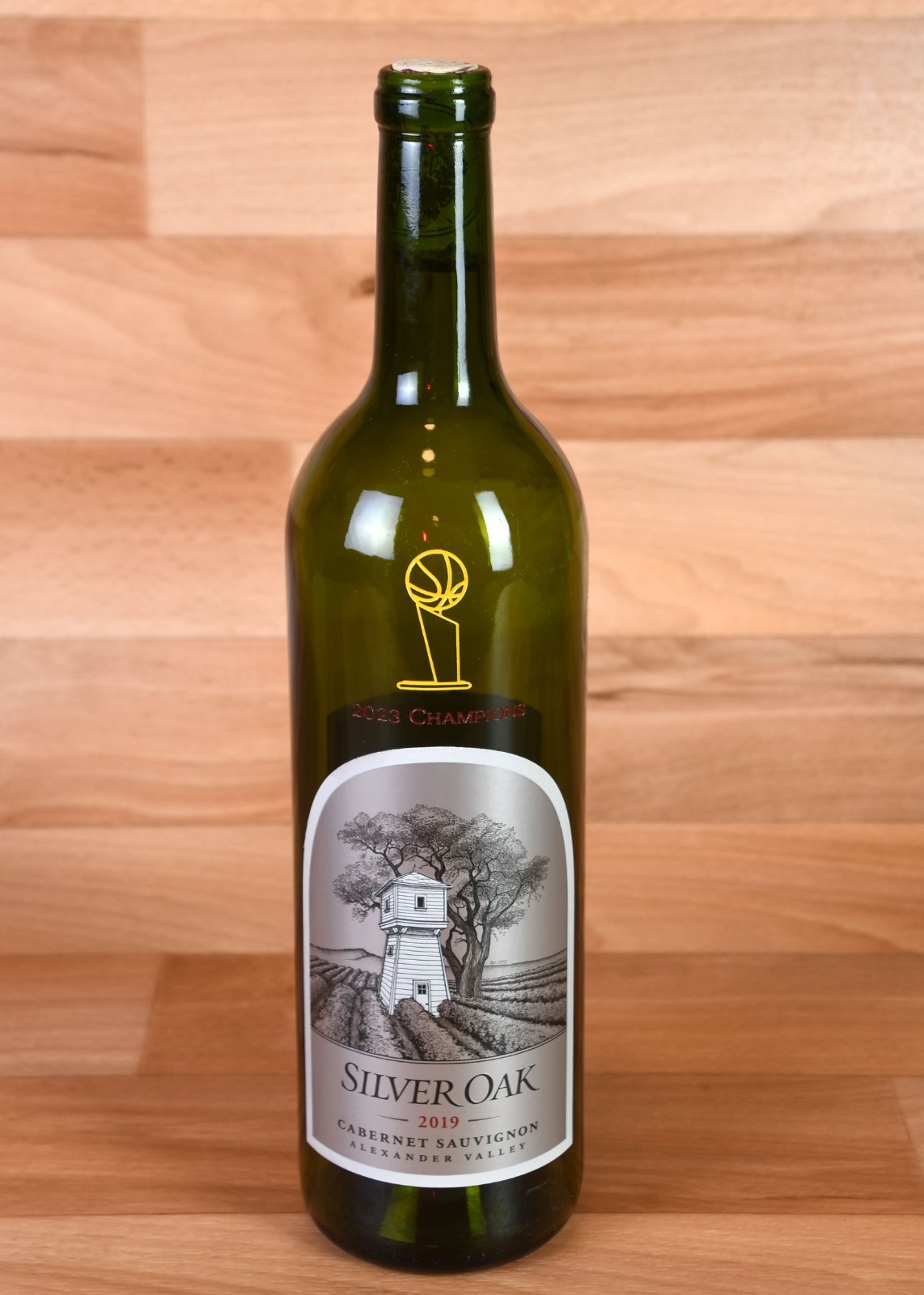 Denver Nuggets 2023 Champions engraved Silver Oak wine bottle