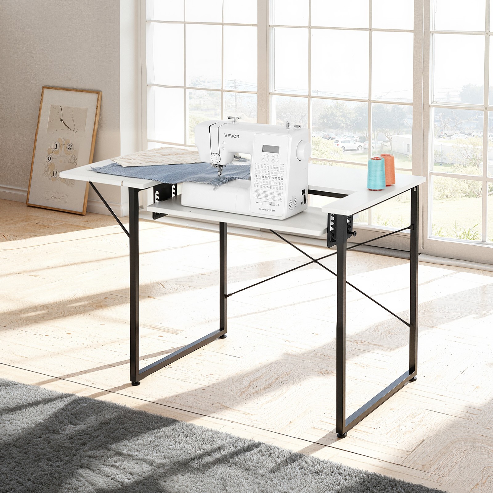 VEVOR Sewing Table Multipurpose Sewing Machine Table with Foldable Side Shelf