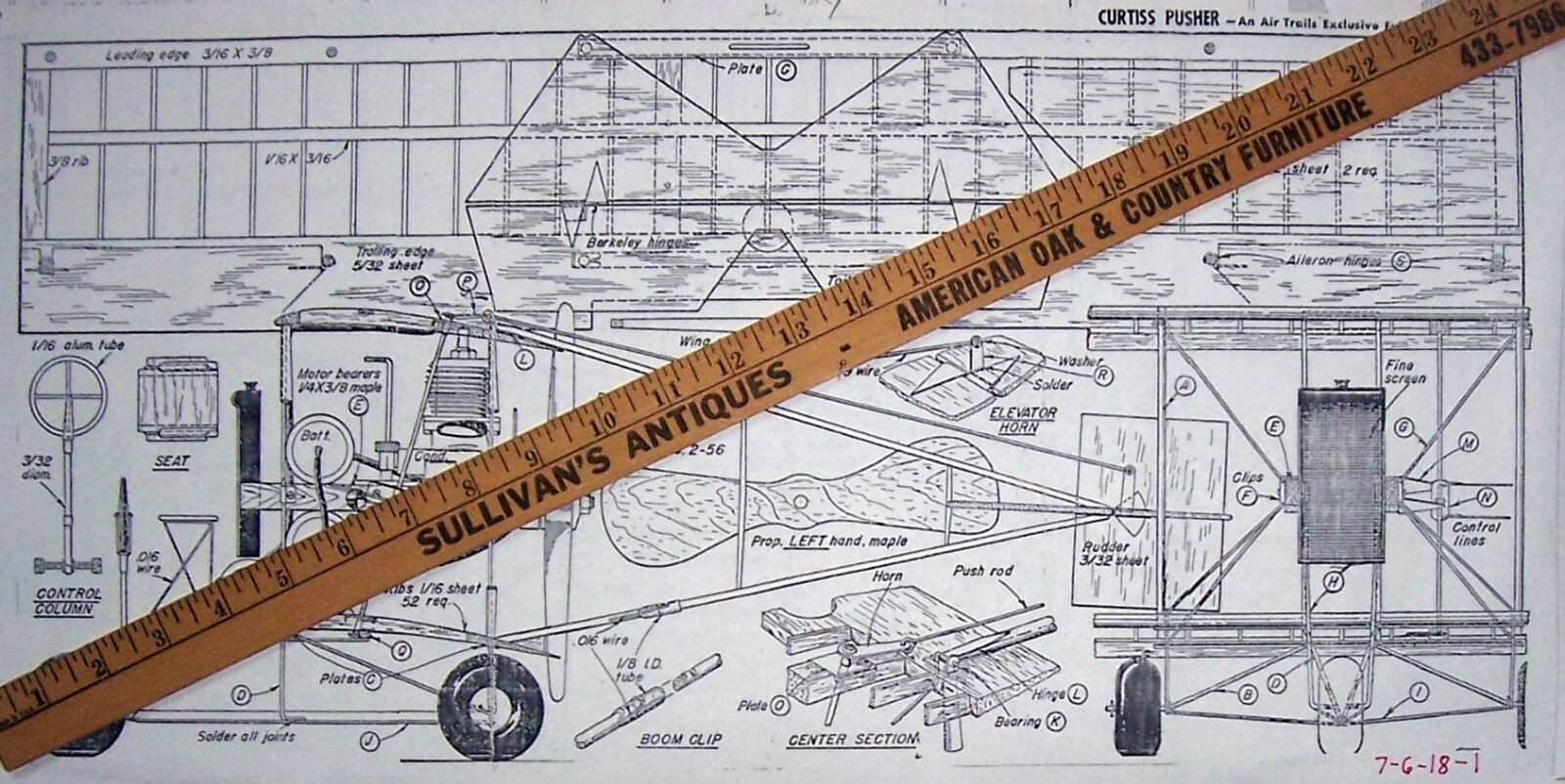 Air Trails CURTISS PUSHER PLANS + PATTERNS & ARTICLE for UC Model Airplane