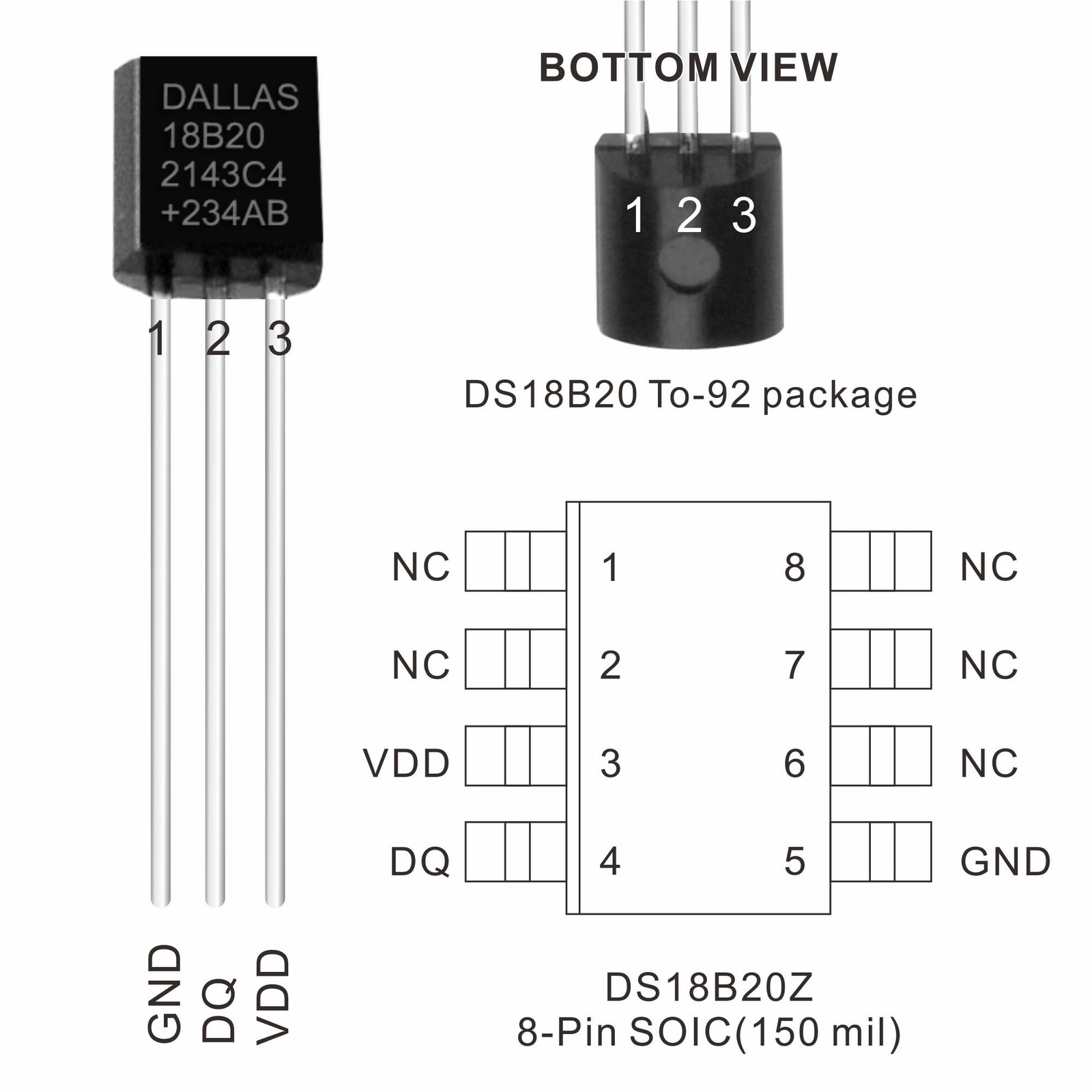 5X DS18B20 Programmable Resolution 1-Wire Interface Technology Single Bus Tem...
