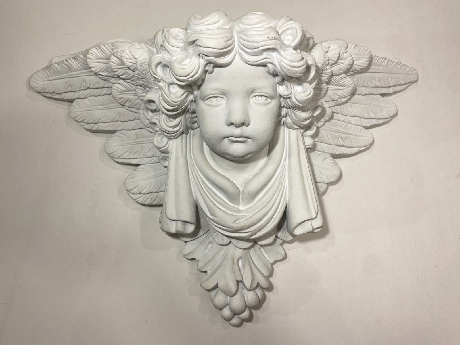 Handcrafted Angelic Bust Wall Decor, Heavy Cement Sculpture, Vintage Home Art