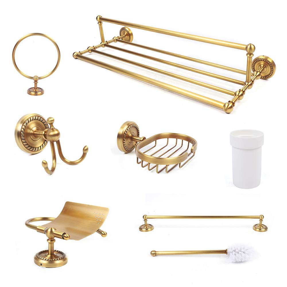 7X Gold Bathroom Accessories Kits Toilet Paper Brush Holder Ring Soap Towel Rack
