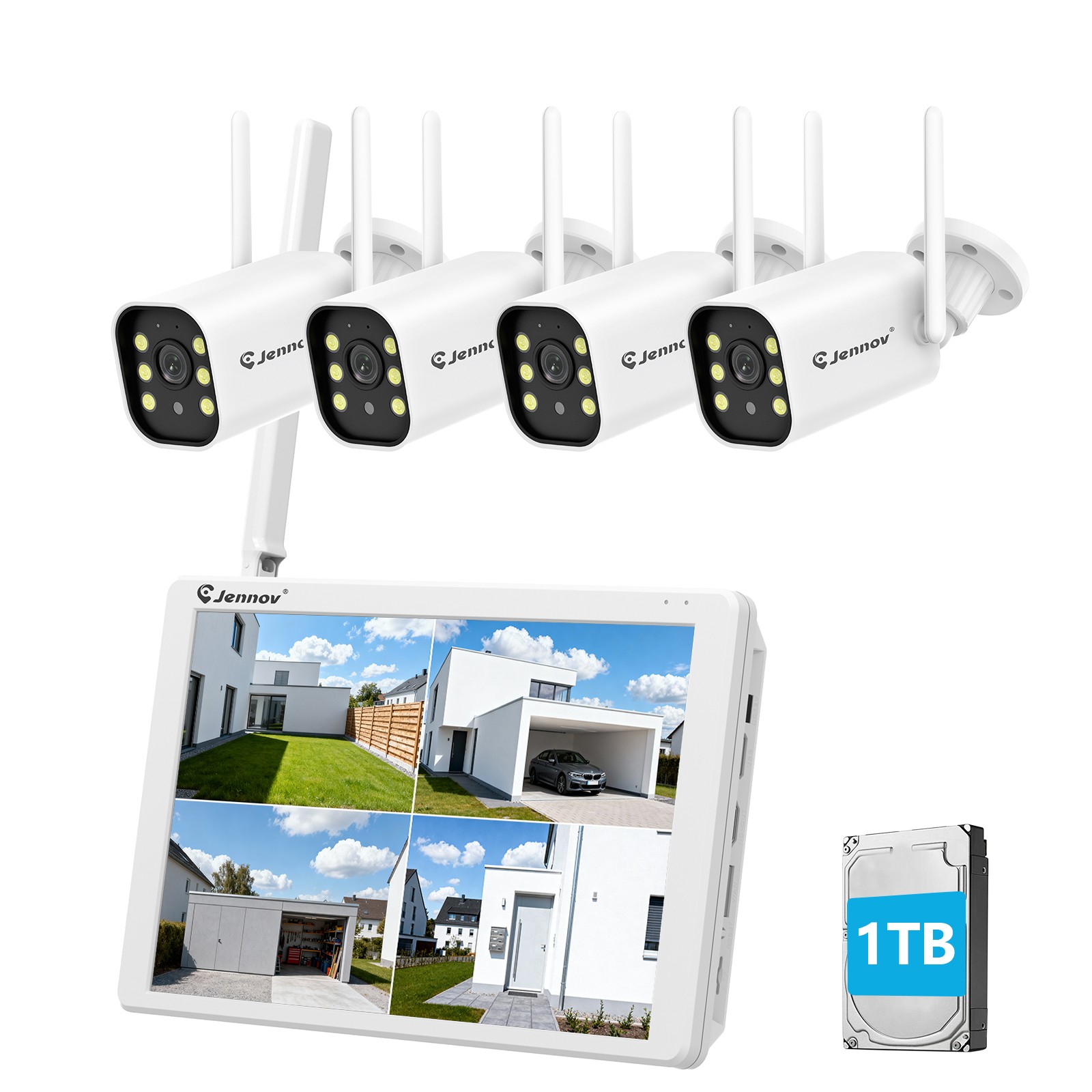 5MP Wireless Security Camera System 120° Outdoor With 1TB 10CH 10‘’ Monitor CCTV