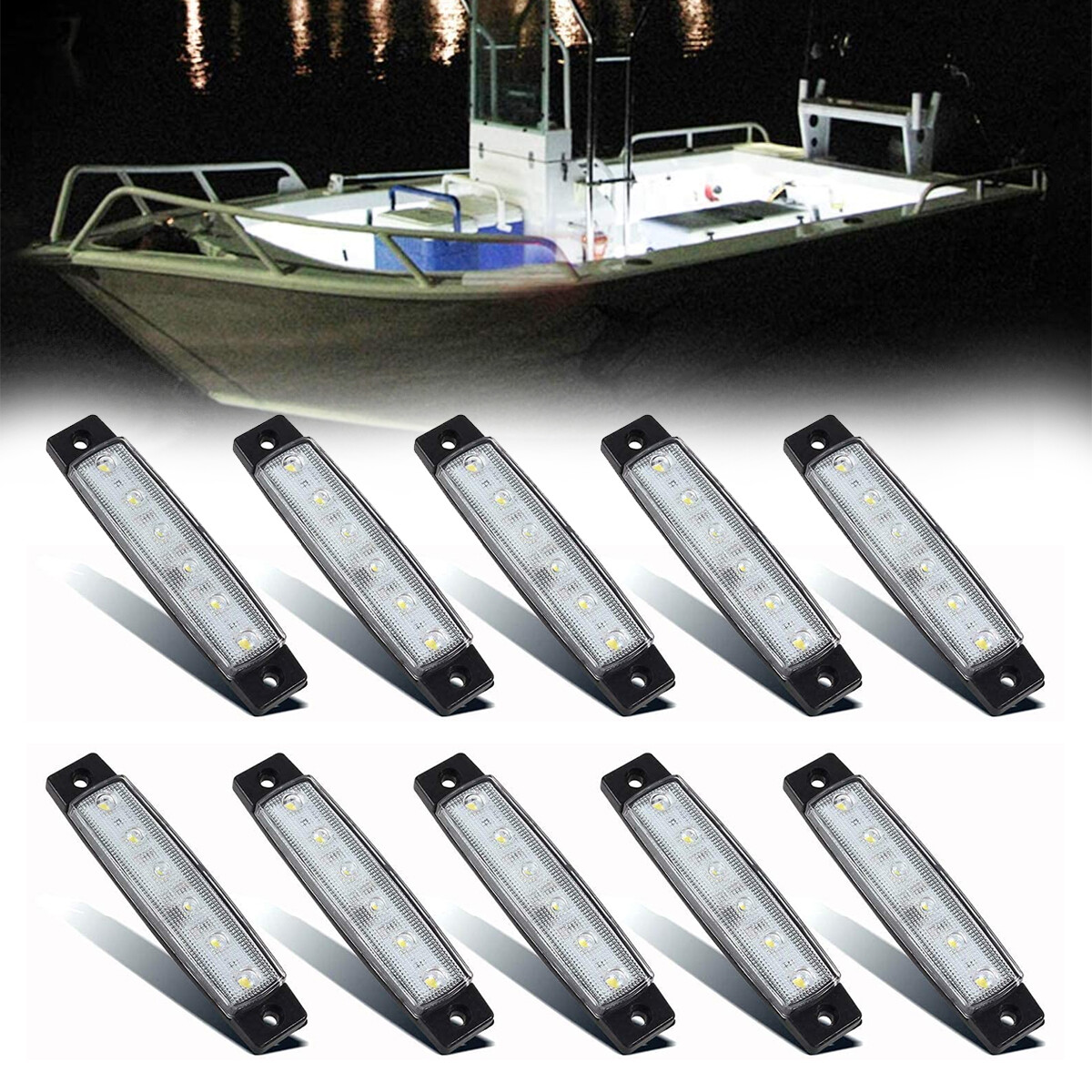 10x Marine Boat 6 LED Lamp Cabin Deck Courtesy Light Stern Transom Lights White
