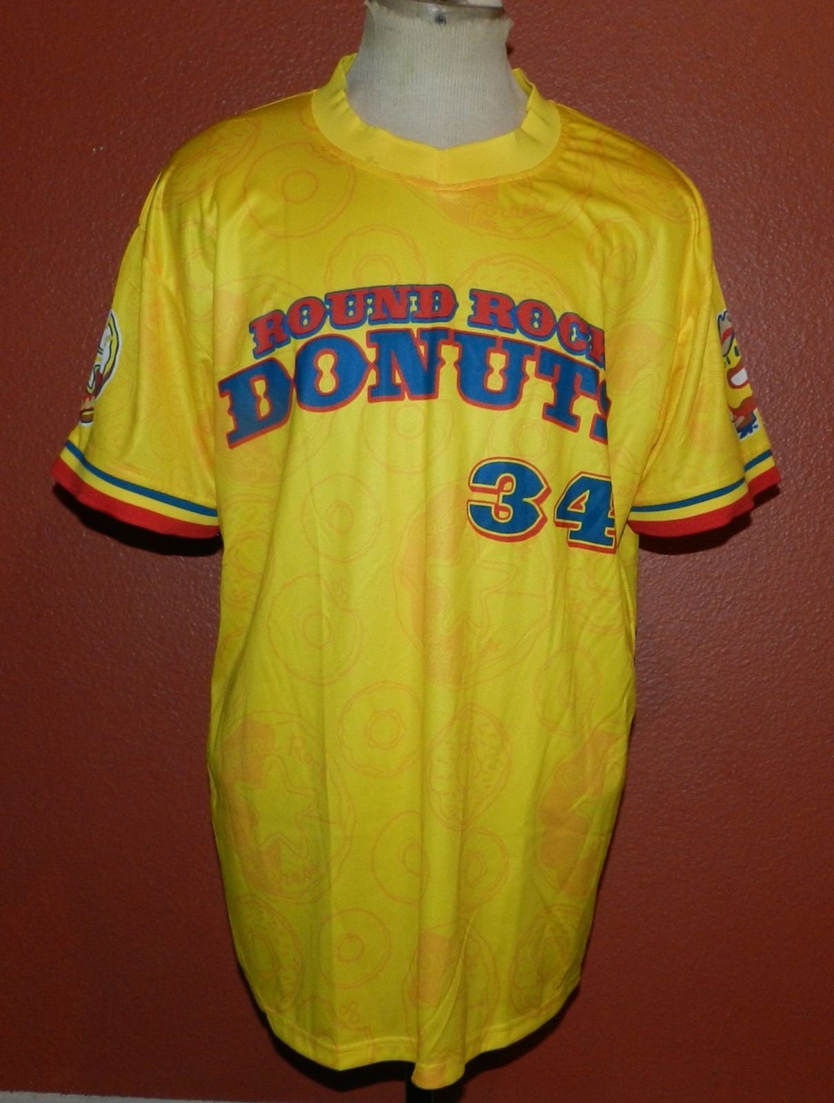 Round Rock Donuts/Express #34 SGA Yellow Baseball Jersey Men's XL
