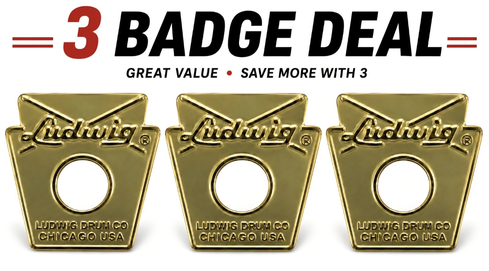Ludwig Keystone Drum Badge -3 BADGE DEAL Reproduction - Replacement /Restoration