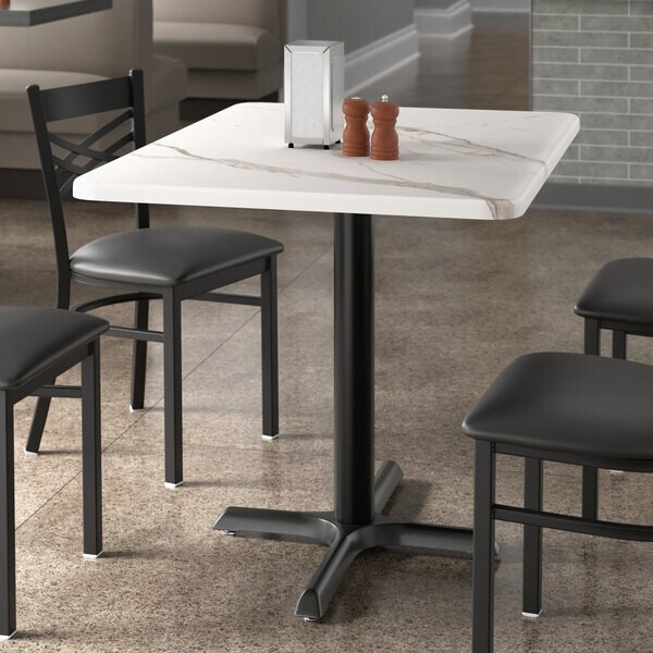30" x 42" Rectangular Restaurant Table Top with White Marble Laminate Top Finish