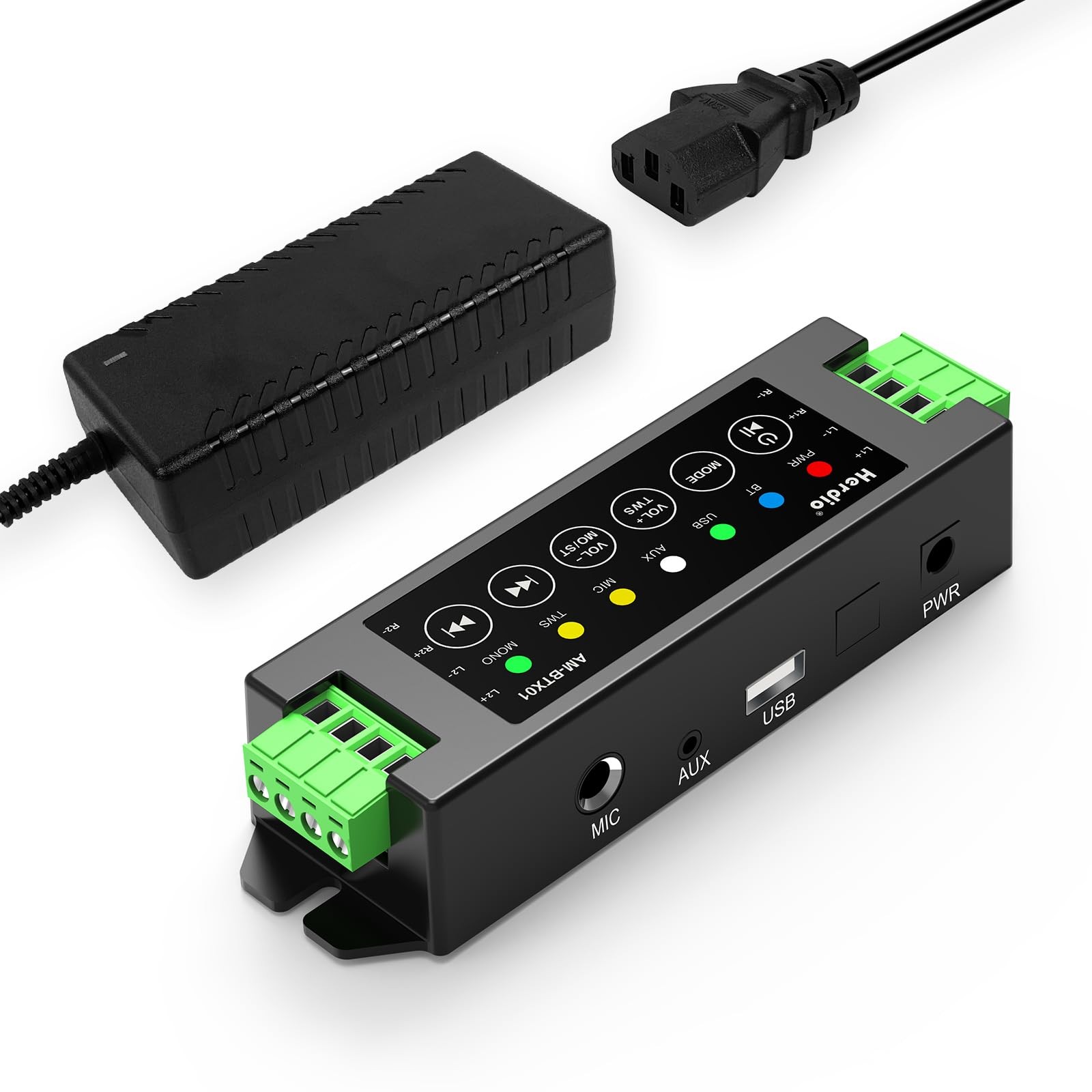 4Channel 200W Amplifier Bluetooth 5.0 Receiver 19V3A USB/MIC/AUX/TWS Wall Amp
