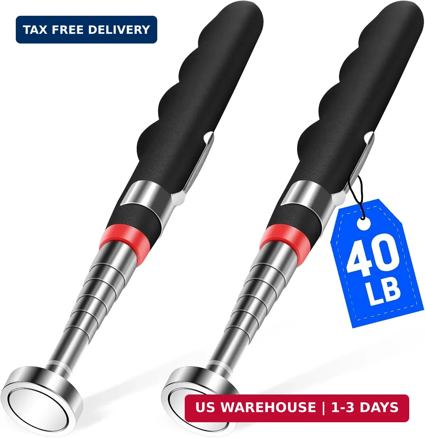 2PCS Telescoping Magnetic Pickup Tool with 40lb Pull Force, 30in Telescopic Stro