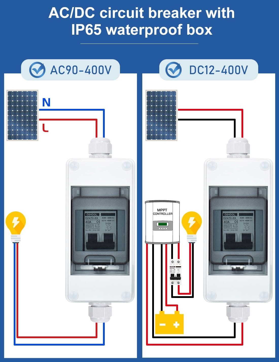 40A Dual Pole Solar Panel Disconnect Switch