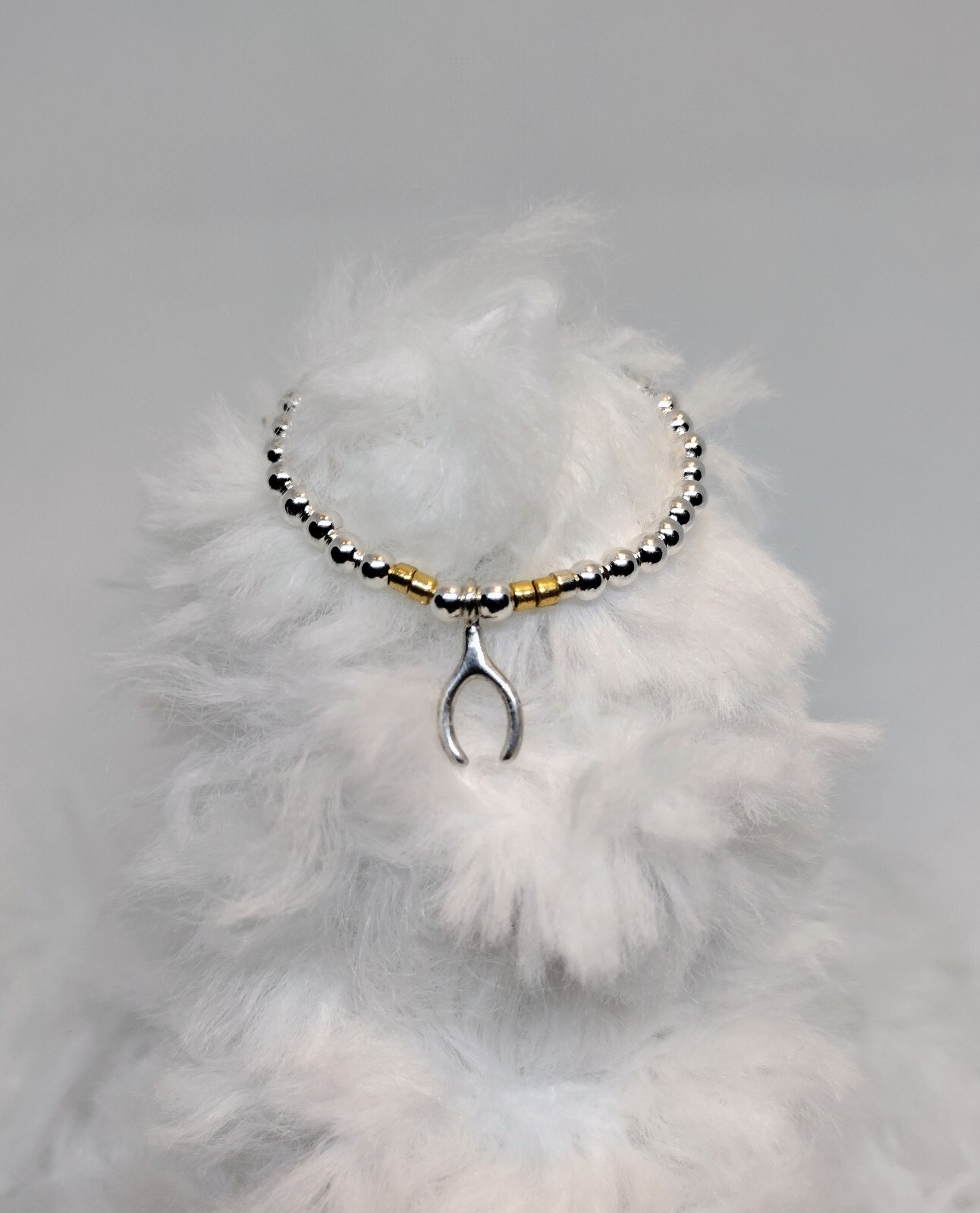 BigToeRing - Sterling Silver "Wishbone" w/gold filled beads. Size is Large