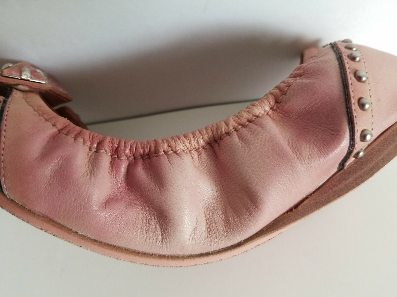 MIU MIU AMAZING WASHED PINK LEATHER EMBELLISHED FLATS EU 38.5 40 I LOVE SHOES