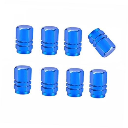 Blue 8 Pcs Valve Stem Caps Aluminum Tire Valve Caps Universal Dust Proof Stem