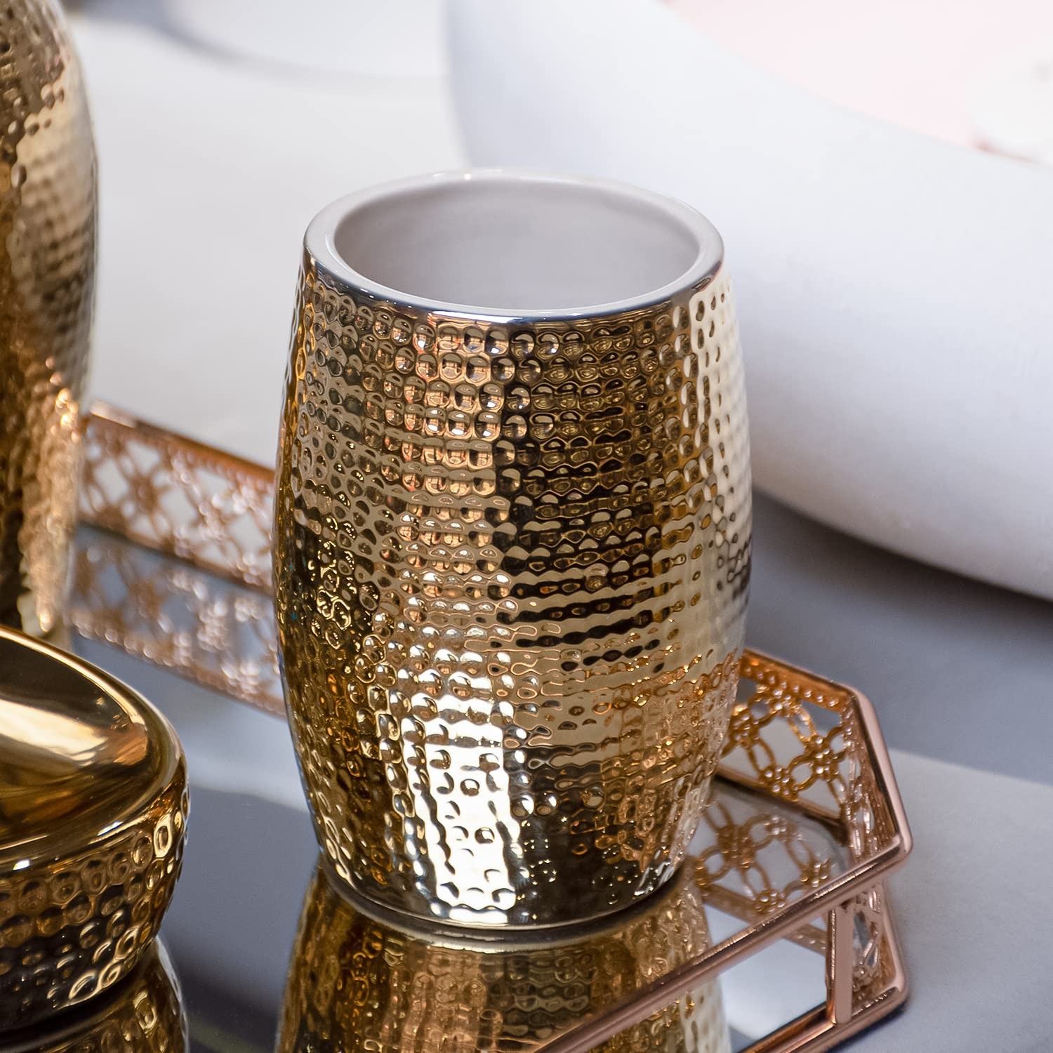 Gold Bathroom Accessory Set - 3 Piece Decorative Ceramic Bathroom Accessories S