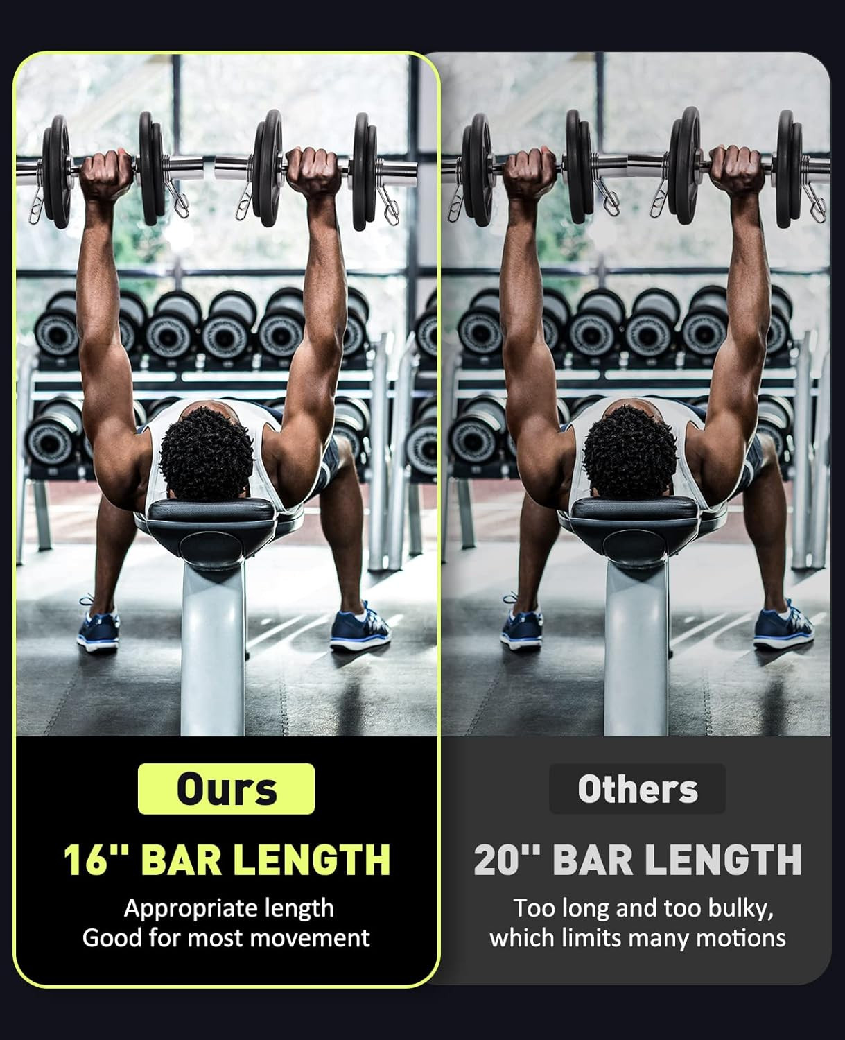 16" Olympic Dumbbell Handles, Solid Steel Loadable Weight Bars for 2-Inch Plates