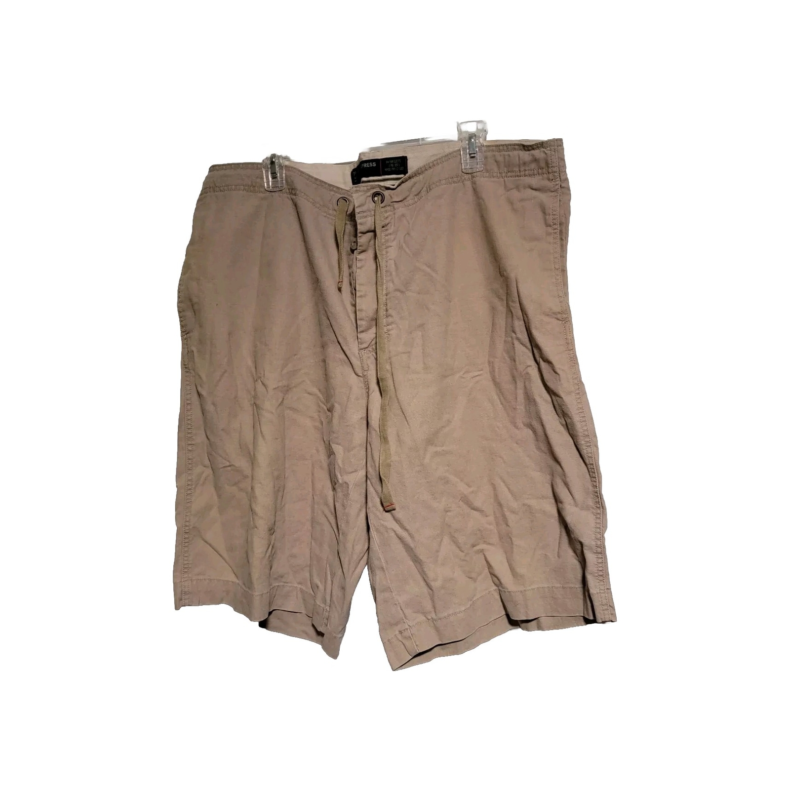 Express Men's XL Linen Blend Shorts Khaki Pockets Drawstring