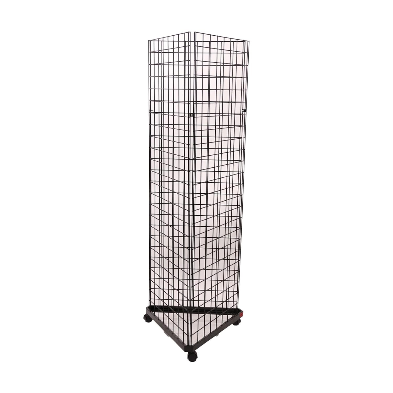 Wire Grid Triangle Tower Display Rack Casters Rolling Castors Black 2' x 5 ½' H