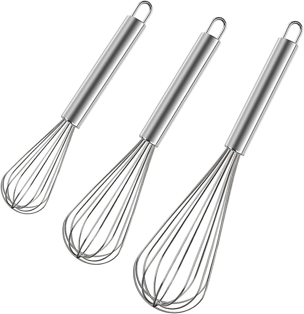 3 Pack Stainless Steel Whisk Set for Cooking Whisking Blending, 8/10/12 Inch