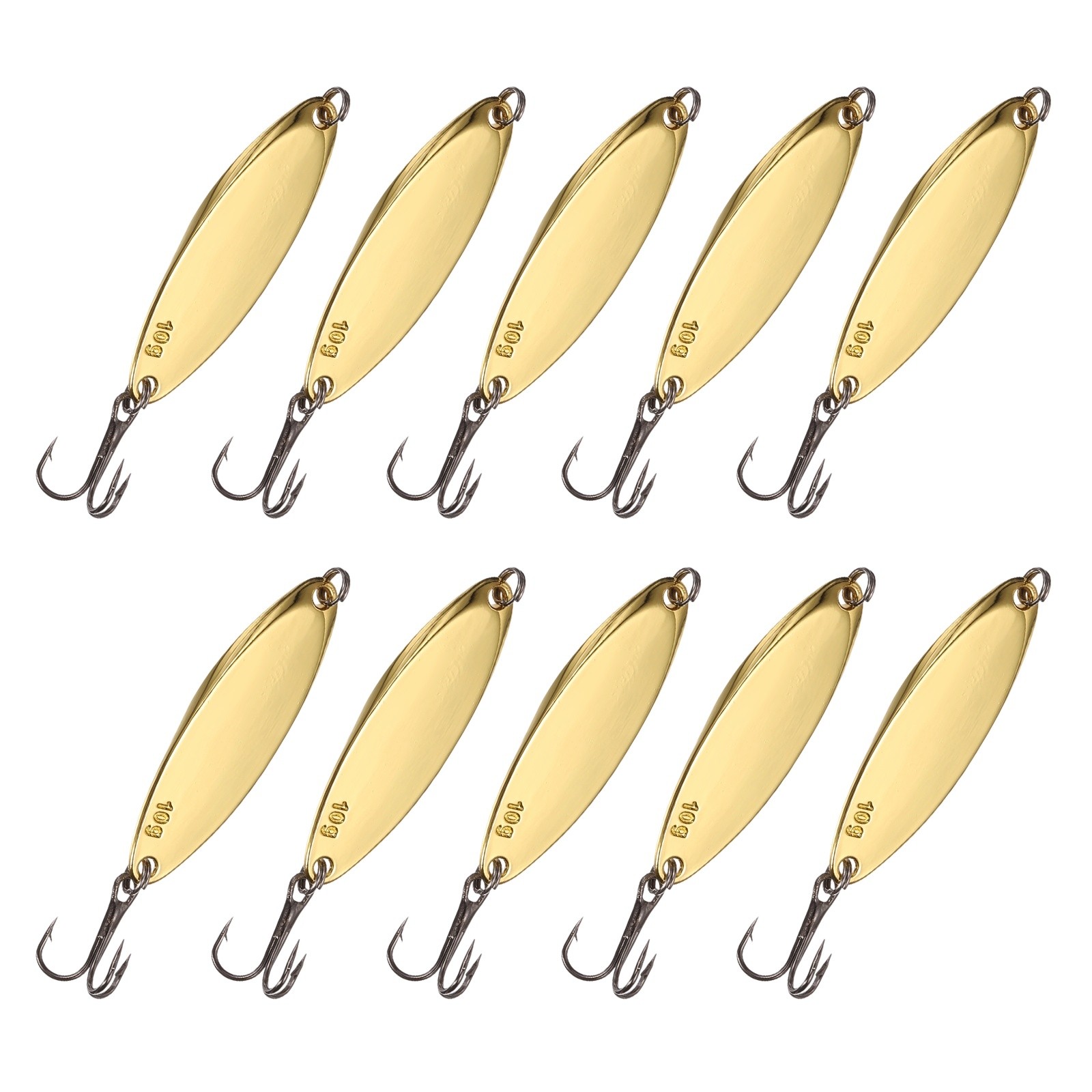 Fishing Spoons Lures, Metal Treble Trout Lures for Casting 10 Pcs 3/8oz Gold