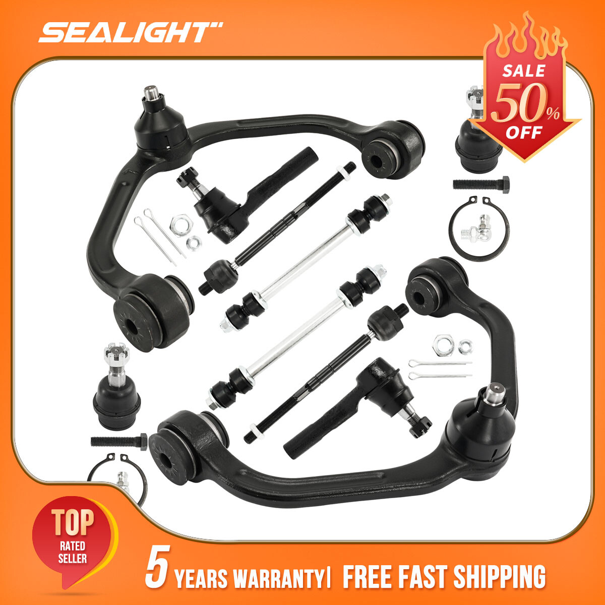 10pcs for 1998-2011 Ford Ranger 2WD Front Control Arm Ball Joint Tie Rod End Set