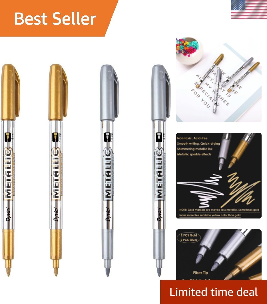 Metallic Markers Pens - Silver and Gold Paint Pens for Black Paper, Glass, Ro...