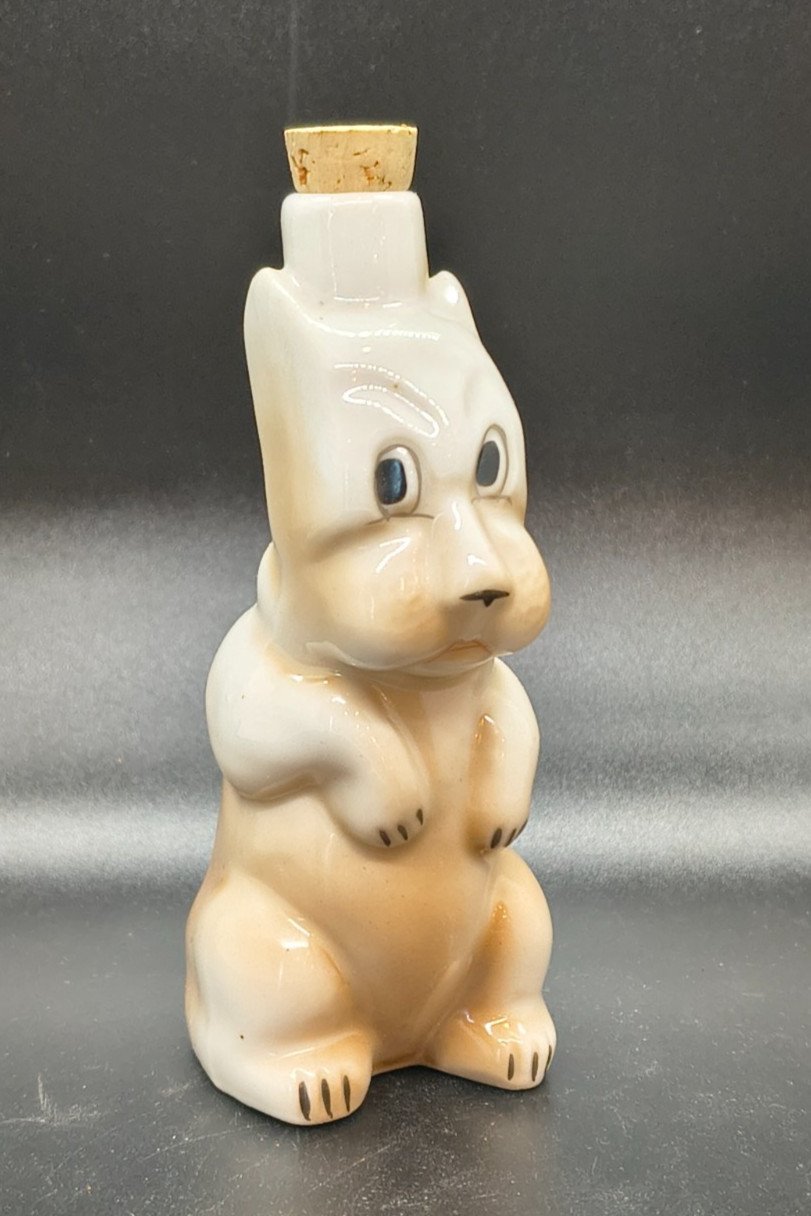 1940's Figural Dog Bottle w/ Cork Stopper - Made in Occupied Japan  4-1/4''