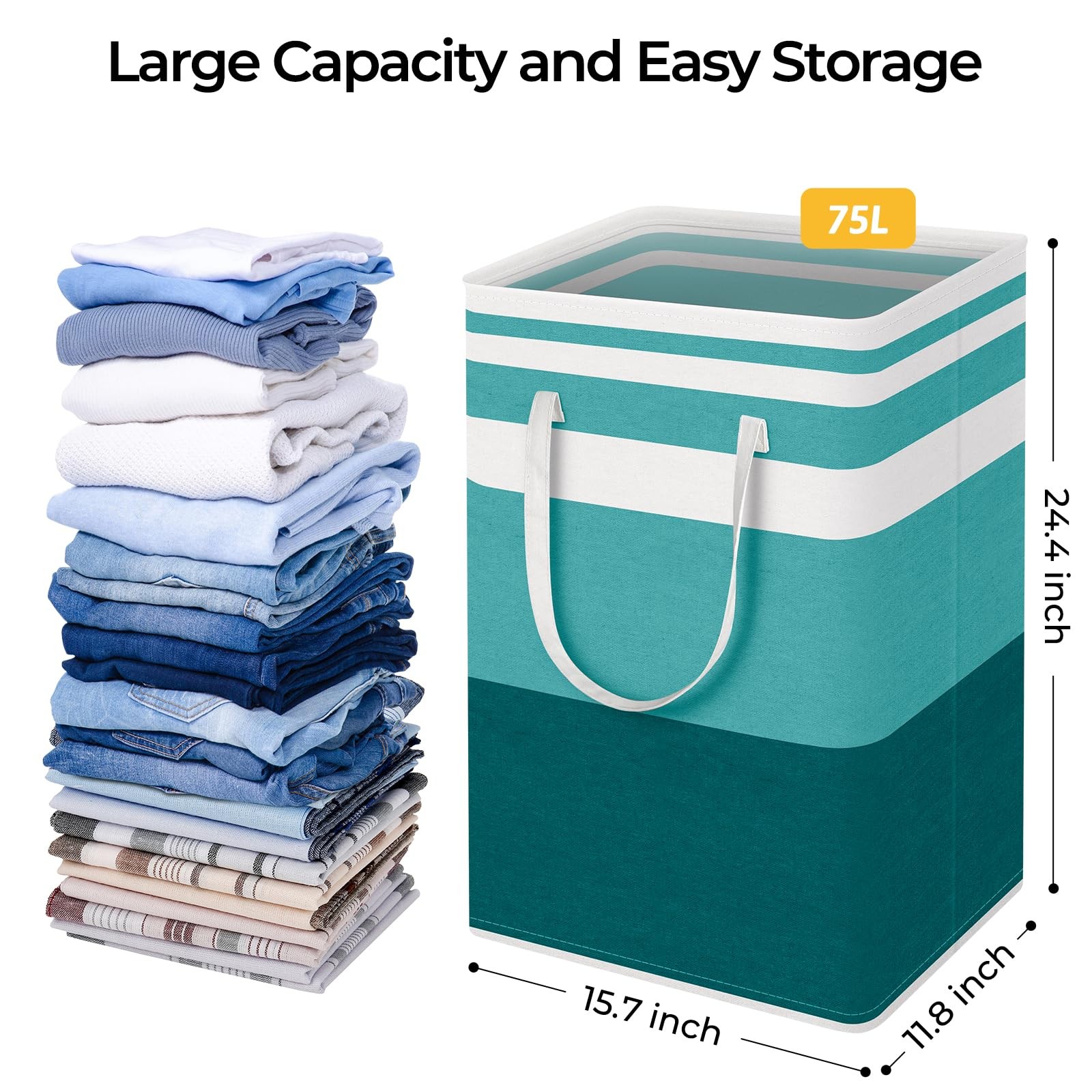 HomeHacks 2-Pack Large Laundry Basket, Waterproof, Freestanding 75L, Green
