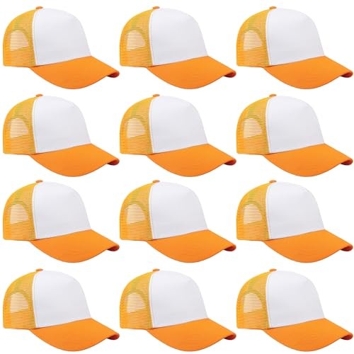 12 Pack Bulk Wholesale Mesh Trucker Hats 5 Panel and 6 One Size 5 Panel - Gold