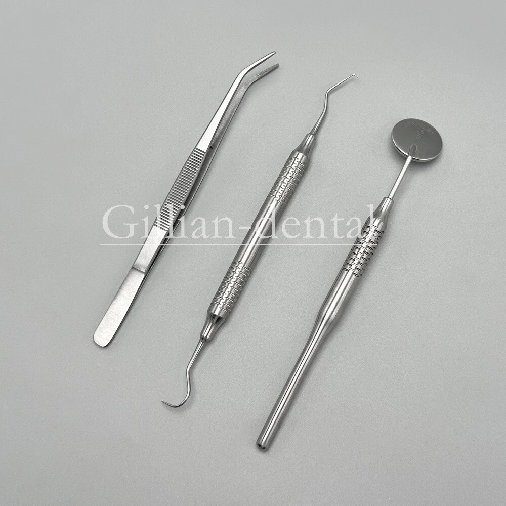 3pcs Dental Basic Instruments Set Tweezer Explorer Mirror Plier Stainless Steel