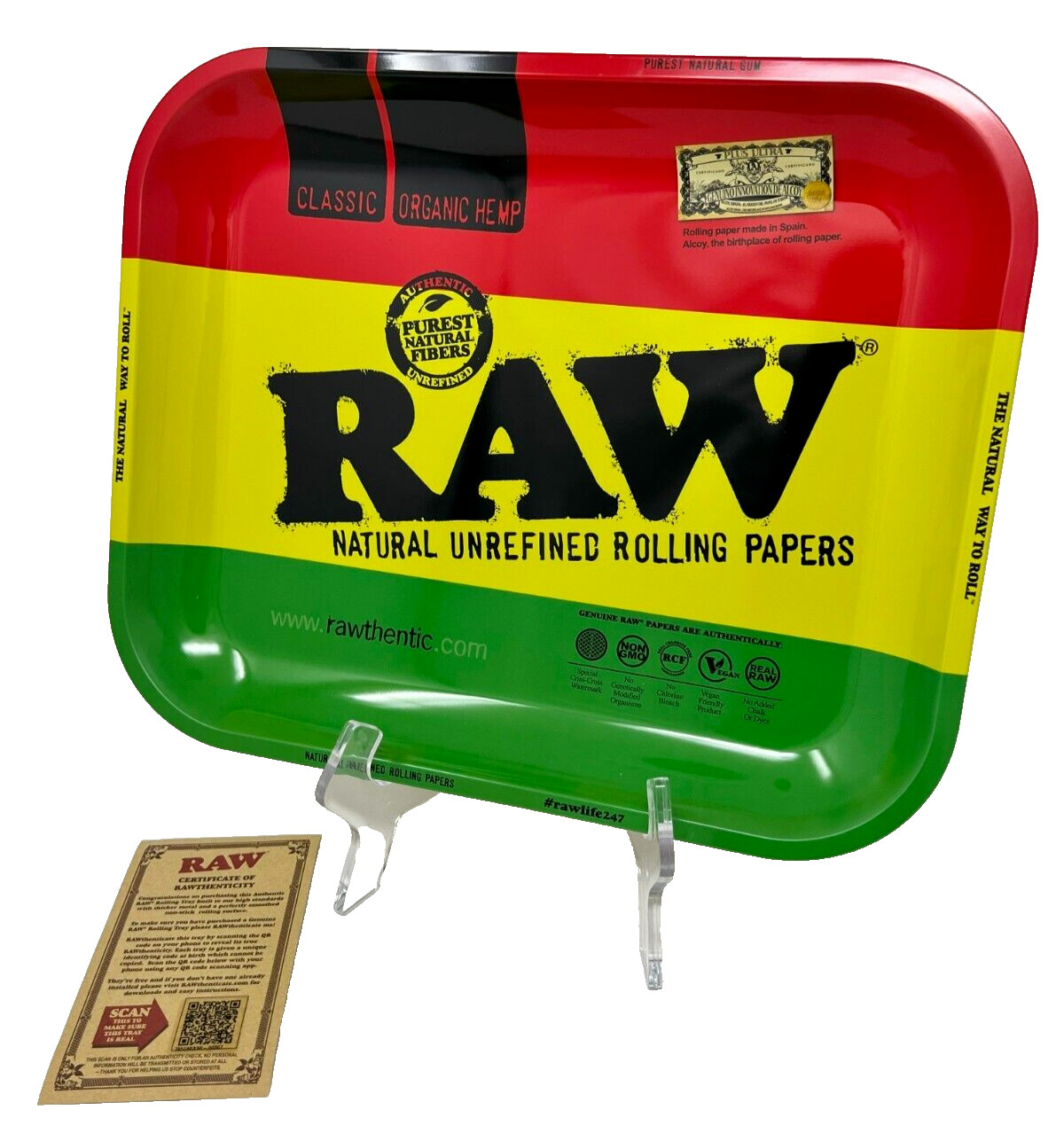 RAW Rolling Papers "RAWSTA" Rolling Tray with Rasta colors LARGE 13.4”X10.9"