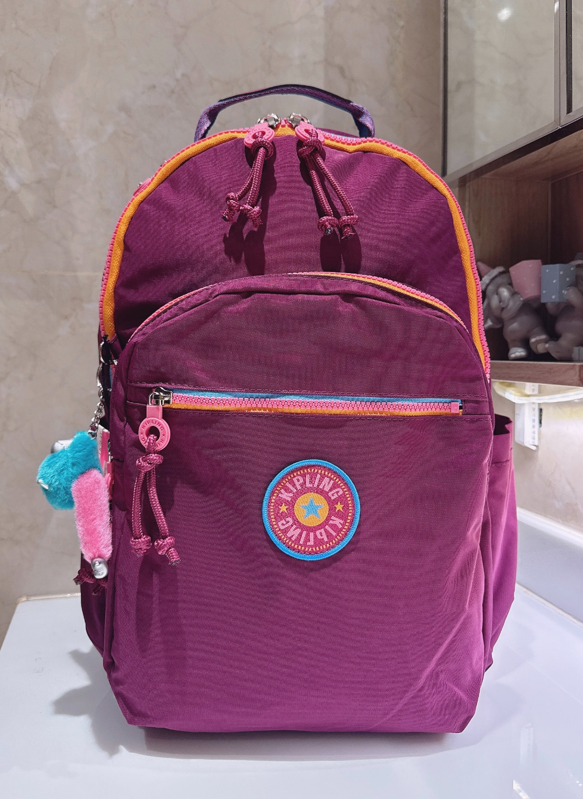 NWT Kipling Seoul vintage laptop Large Backpack in purple red zipper 45cm