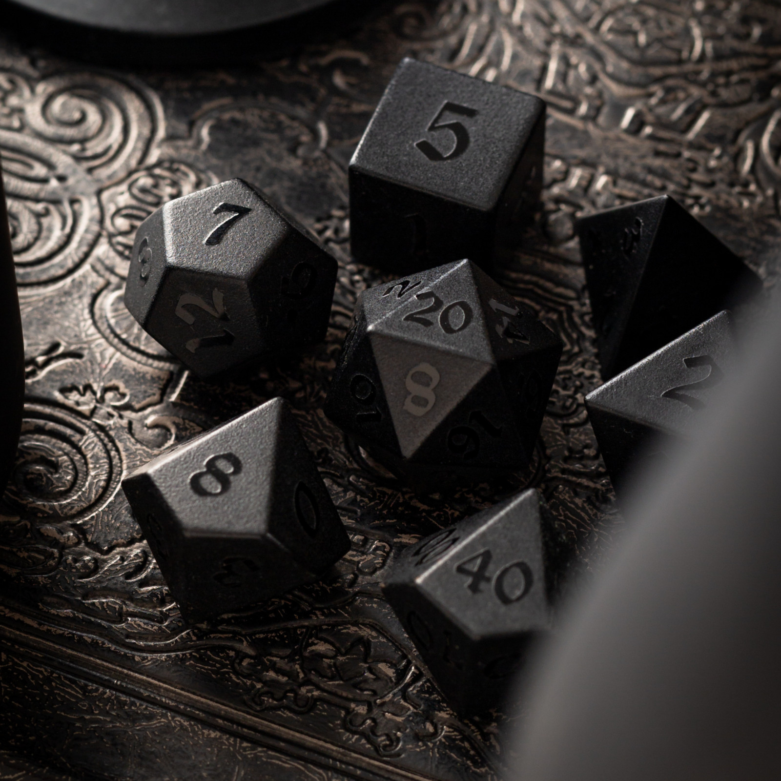 Black Night Raised Obsidian Gemstone DND Dice Set