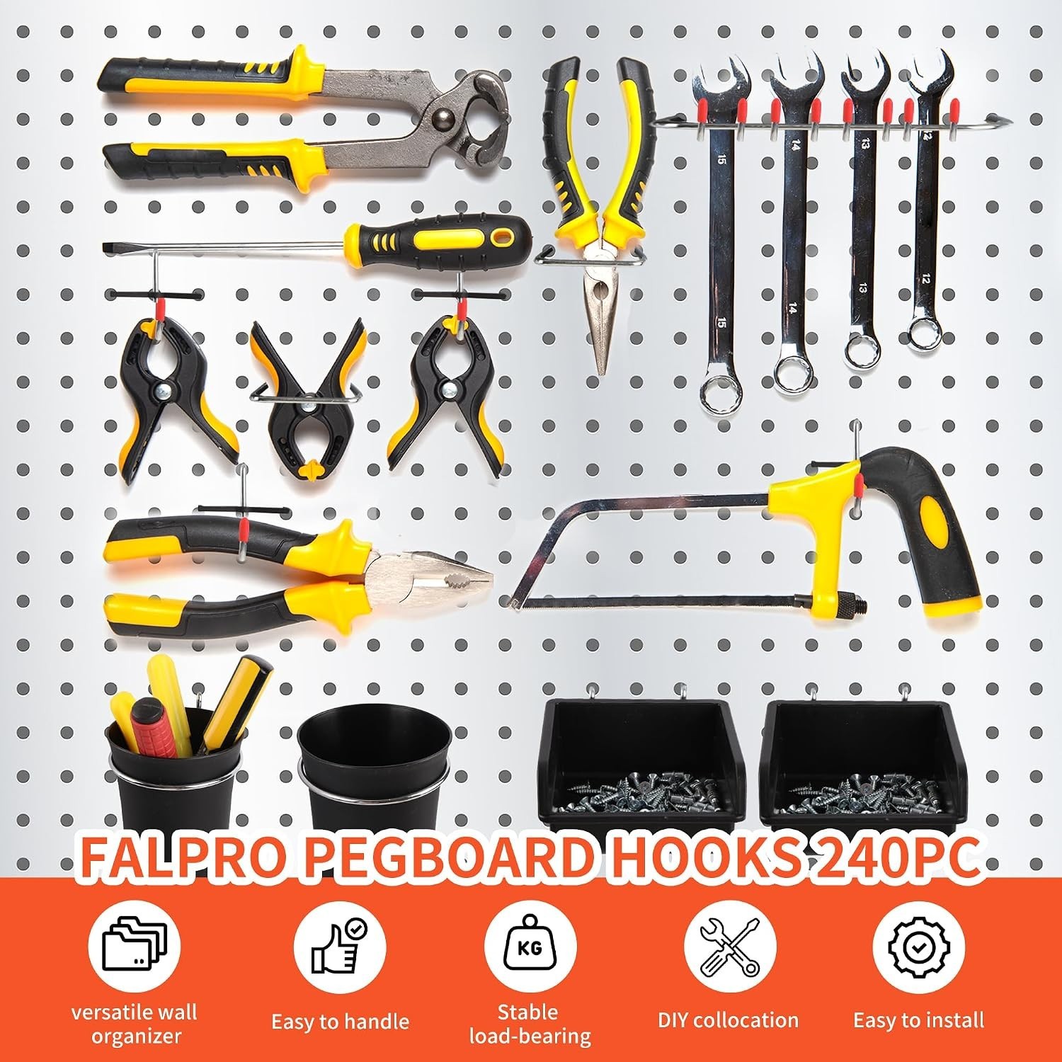 240PCS Pegboard Hooks & Accessories Kit for Ultimate Tool Organization