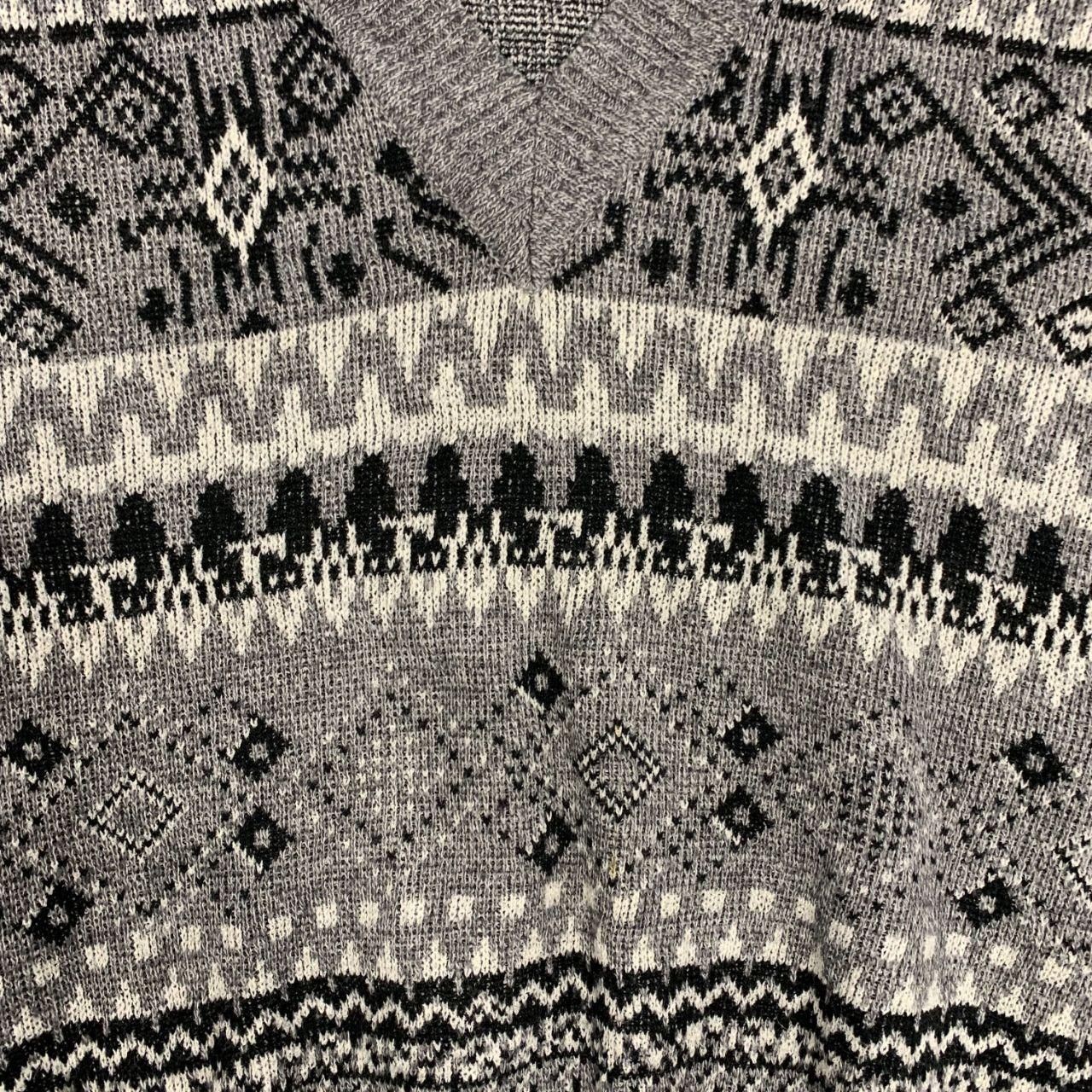 Vintage Abstract Knitted Jumper Patterned Grandad Chunky V-Neck Knit Sweater