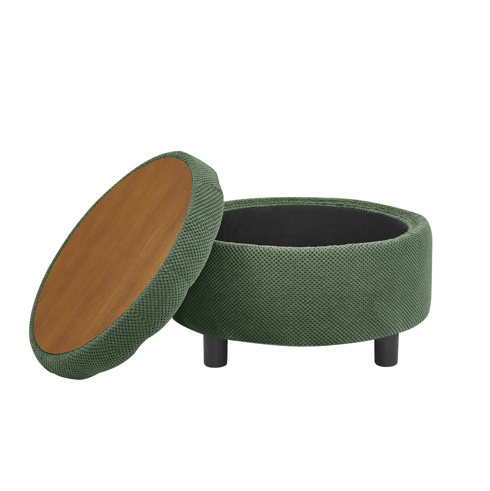 25" Round Storage Ottoman with Tray - Tufted Fabric Coffee Table