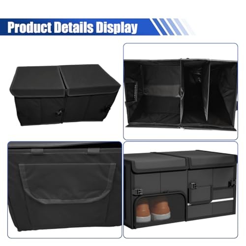 Car Trunk Organizer, Collapsible Multi Compartment Cargo Storage Box with Black