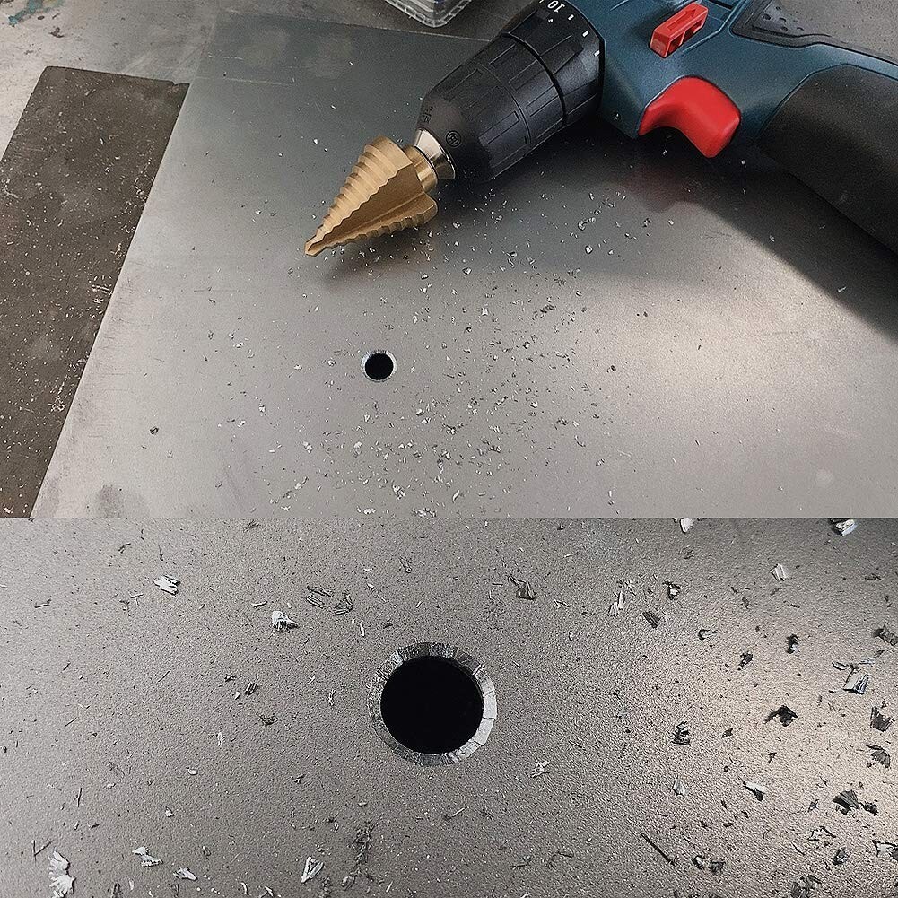 Step Drill Bit - Titanium Coated, Double Cutting Blades, HSS, Short, 10 Sizes