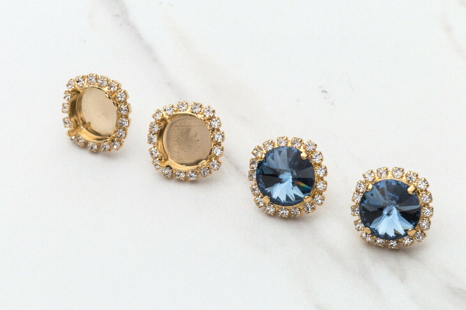 12mm Round | Crystal Halo Stud DIY Earring Bases | One Pair (EE 57)