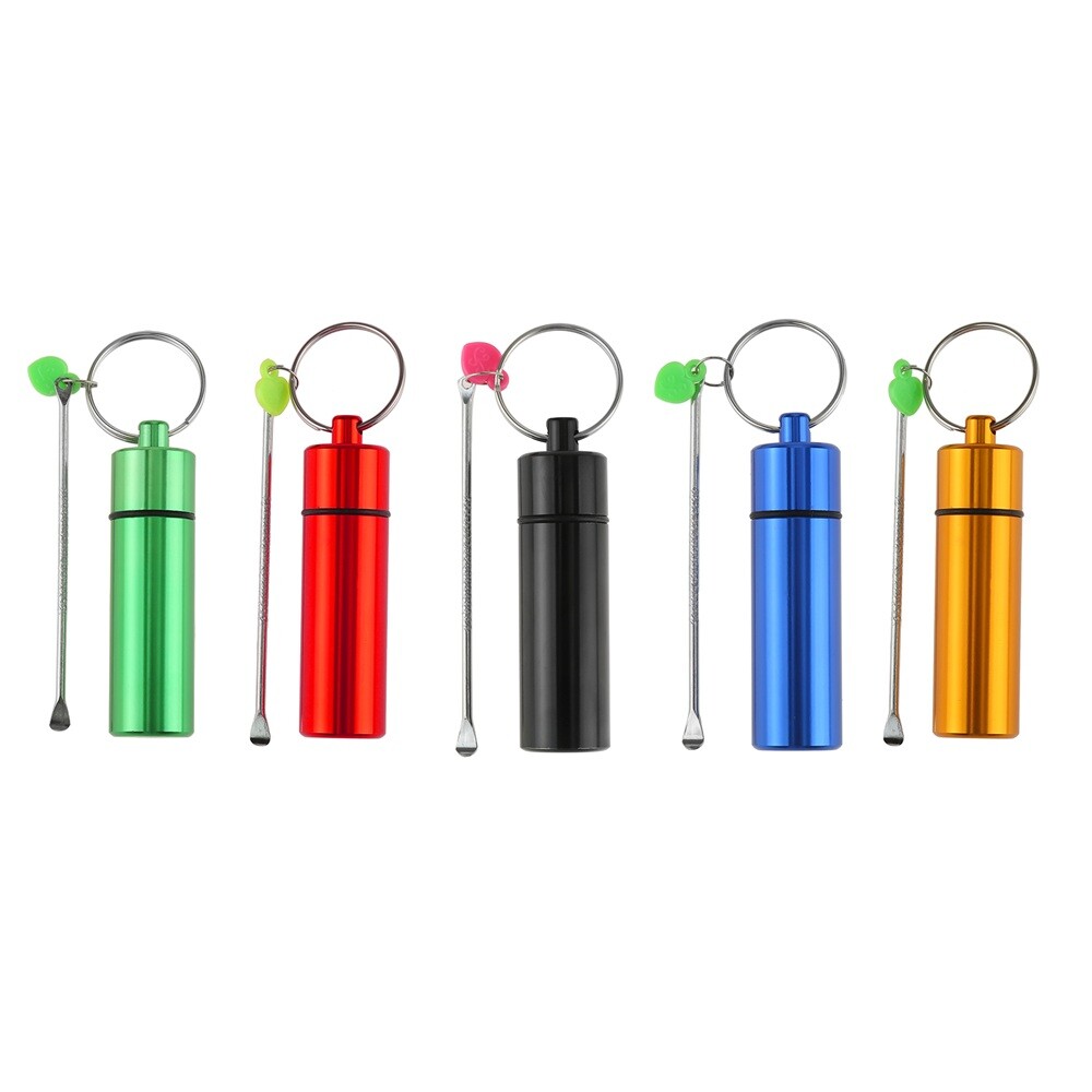 1 x Portable Pill Box Container With Spoon Metal 8 ML Pill Box For Toothpicks