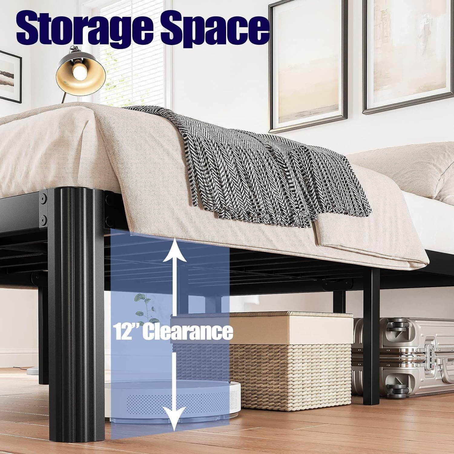 14" Full Size Bed Frame No Box Spring Needed Heavy Duty Metal Platform Bed Frame